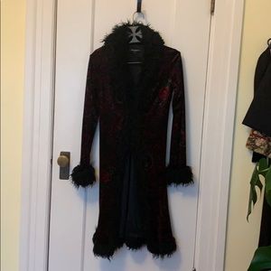 Vintage Betsy Johnson racer coat faux fur trim